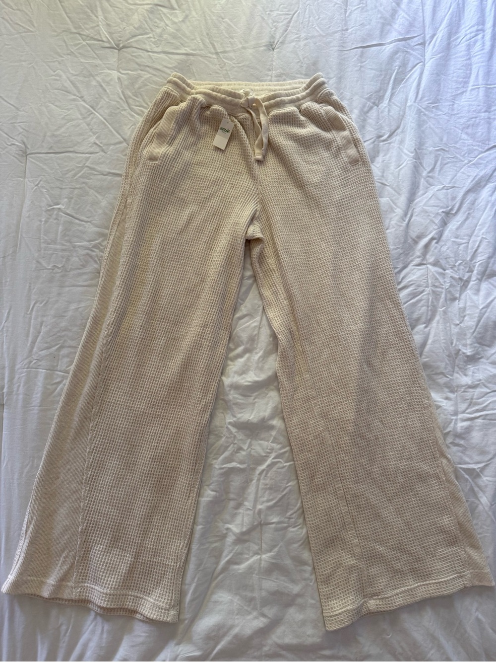 NWT Aerie Cream Waffle Knit Drawstring Lounge Pants